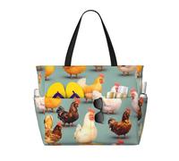 JBJGKHLP Cute Chicken Walking Print Women Mens Beach Travel Bag Foldable Lightweight Tote For Pool Picnic Camping Gym