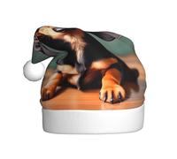 JBJGKHLP Cute Dachshund Duggee Print Christmas Hat Adult Unisex Festive for Xmas Party Trim and Ball Holiday Headwear