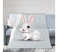 JBJGKHLP Cute White Rabbit Print Ultra-Soft Flannel Blanket Anti-Pilling Blankets Wrinkle Non-Shedding, All Seasons