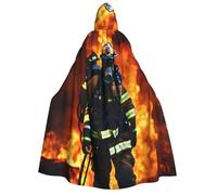 JBJGKHLP Firefighter Fireman Flame Print Hooded Cape For Adults Carnival Cosplay 190cm Cloak Comfort Themed Party Masquerade