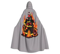 JBJGKHLP Firefighter Fireman Print Fits Breathable Unisex Full Length Hooded Cloak For Halloween Cosplay Festivals
