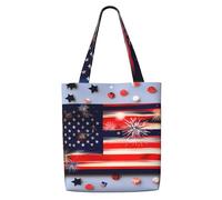 JBJGKHLP Firework American Flag 4th Of Julys Print Reusable Canvas Shoulder Bag Large Capacity Tote Travel Picnic Weekend Getaways