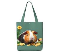 JBJGKHLP Flower Guinea Pig Print Reusable Canvas Shoulder Bag Large Capacity Tote Travel Picnic Weekend Getaways
