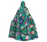JBJGKHLP Flower Hummingbirds Embroidery Print Fits Breathable Unisex Full Length Hooded Cloak For Halloween Cosplay Festivals