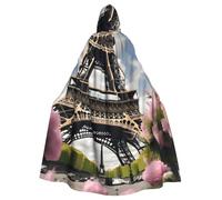 JBJGKHLP Flower Paris Eiffel Tower Print Fits Breathable Unisex Full Length Hooded Cloak For Halloween Cosplay Festivals