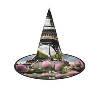 JBJGKHLP Flower Paris Eiffel Tower Print Halloween Witch Hat Unisex Carnival Cosplay Party Fashion Cap Costume Accessory