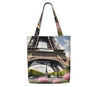 JBJGKHLP Flower Paris Eiffel Tower Print Reusable Canvas Shoulder Bag Large Capacity Tote Travel Picnic Weekend Getaways