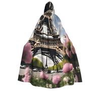 JBJGKHLP Flower Paris Eiffel Tower Print Unisex Adult Hooded Long Sleeve Cloak Halloween Christmas Carnival Theme Parties