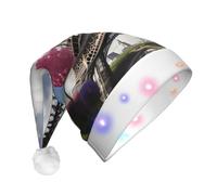 JBJGKHLP Flower Paris Eiffel Towers Print Led Light Up Santa Cap Glowing Xmas Headwear