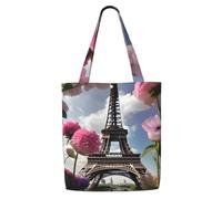 JBJGKHLP Flower Paris Eiffel Towers Print Reusable Canvas Shoulder Bag Large Capacity Tote Travel Picnic Weekend Getaways
