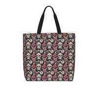 JBJGKHLP Flowers Skull Ornamental Pattern Print Extra-Large Organizer Bag Unisex Shoulder Tote Shopping Reusable Eco-Friendly