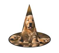 JBJGKHLP Golden Retriever Dogs Puppies Pets Print Halloween Witch Hat Unisex Carnival Cosplay Party Fashion Cap Costume Accessory