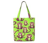 JBJGKHLP Green Clever Monkey Print Reusable Canvas Shoulder Bag Large Capacity Tote Travel Picnic Weekend Getaways