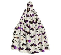 JBJGKHLP Halloween Flying Purple Bats Print Fits Breathable Unisex Full Length Hooded Cloak For Halloween Cosplay Festivals