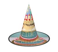 JBJGKHLP Happy Birthday Big Cake Print Halloween Witch Hat Unisex Carnival Cosplay Party Fashion Cap Costume Accessory
