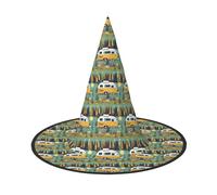 JBJGKHLP Happy Bus Camper Print Halloween Witch Hat Unisex Carnival Cosplay Party Fashion Cap Costume Accessory