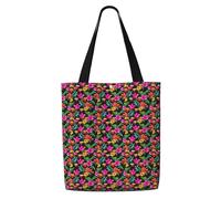 JBJGKHLP Hawaiian Flower Print Reusable Canvas Shoulder Bag Large Capacity Tote Travel Picnic Weekend Getaways