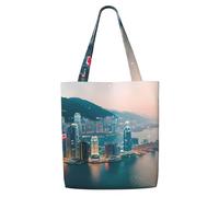 JBJGKHLP Hong Kong Print Reusable Canvas Shoulder Bag Large Capacity Tote Travel Picnic Weekend Getaways