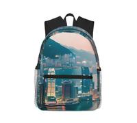 JBJGKHLP Hong Kong Print Water-Resistant Casual Backpack Lightweight Dual Shoulder Bag For Travel Hiking