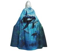 JBJGKHLP Killer Whales Swim Along Print Unisex Adult Hooded Long Sleeve Cloak Halloween Christmas Carnival Theme Parties