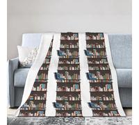 JBJGKHLP Library Bookcase Print Ultra-Soft Flannel Blanket Anti-Pilling Blankets Wrinkle Non-Shedding, All Seasons