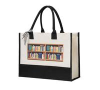 JBJGKHLP Library Bookshelf Print Large Capacity Canvas Tote Shopping Bag For Women Eco-Friendly For Mother'S Day