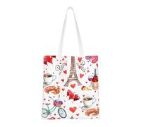JBJGKHLP Love Paris Tower Bicycle Heart Print Beach Bag Lightweight Bags Eco-Friendly Foldable Travel Gym All Seasons Versatile