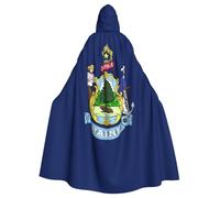 JBJGKHLP Maine State Flag Print Fits Breathable Unisex Full Length Hooded Cloak For Halloween Cosplay Festivals