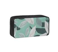 JBJGKHLP Mint Gray Leaves Print Simple Spacious Pen Case Office Stationery Organizer Pouch Lightweight Storage Pens