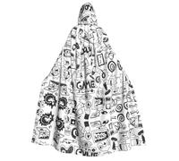 JBJGKHLP Monochrome Sketch Style Gaming Print Unisex Adult Hooded Long Sleeve Cloak Halloween Christmas Carnival Theme Parties
