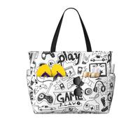 JBJGKHLP Monochrome Sketch Style Gaming Print Women Mens Beach Travel Bag Foldable Lightweight Tote For Pool Picnic Camping Gym