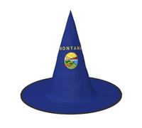 JBJGKHLP Montana State Flag Print Halloween Witch Hat Unisex Carnival Cosplay Party Fashion Cap Costume Accessory