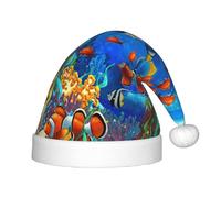 JBJGKHLP Ocean Tropical Fish Coral Undersea World Print Christmas Hat Kids Fits Years Santa Hat with for Holiday Parties Celebrations