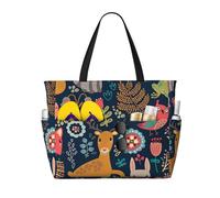 JBJGKHLP Owl Rabbit Bird Fox Print Women Mens Beach Travel Bag Foldable Lightweight Tote For Pool Picnic Camping Gym