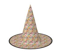 JBJGKHLP Peony Flowers Blossom Print Halloween Witch Hat Unisex Carnival Cosplay Party Fashion Cap Costume Accessory