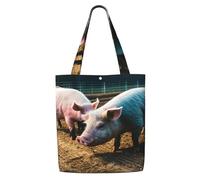 JBJGKHLP Pigs In Farm Print Reusable Canvas Shoulder Bag Large Capacity Tote Travel Picnic Weekend Getaways