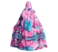JBJGKHLP Pink Cotton Candy Print Halloween Hooded Cloak Cosplay Carnival | 185cm Lightweight Wizard Costume Robe Festivals Comic Exhibitions Theme Parties