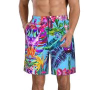 JBJGKHLP Pink Flower Tropical Plant Print Men Practical Shorts Functionality Swim Trunks Summer Wear Beach Outdoor Activities
