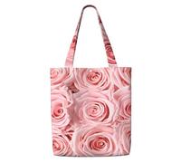 JBJGKHLP Pink Fresh Roses Print Reusable Canvas Shoulder Bag Large Capacity Tote Travel Picnic Weekend Getaways
