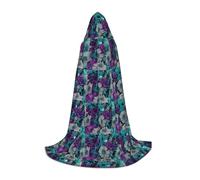 JBJGKHLP Purple And Teal Flowers Print Unisex Hooded Cloak Robe Carnival Halloween Cosplay Christmas Comfortable Stylish