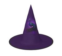 JBJGKHLP Purple Peacock Pattern Print Halloween Witch Hat Unisex Carnival Cosplay Party Fashion Cap Costume Accessory