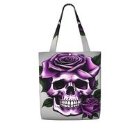 JBJGKHLP Purple Rose Skull Print Reusable Canvas Shoulder Bag Large Capacity Tote Travel Picnic Weekend Getaways