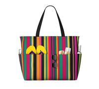 JBJGKHLP Rainbow Colored Striped Print Women Mens Beach Travel Bag Foldable Lightweight Tote For Pool Picnic Camping Gym