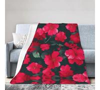 JBJGKHLP Red Pink Flower Print Ultra-Soft Flannel Blanket Anti-Pilling Blankets Wrinkle Non-Shedding, All Seasons