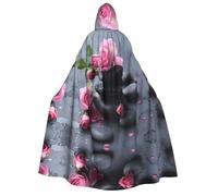 JBJGKHLP Spa Stone And Rose Flowers Print Unisex Adult Hooded Long Sleeve Cloak Halloween Christmas Carnival Theme Parties