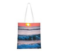 JBJGKHLP Sunset And Sunrise With Ocean Sea Waves Print Beach Bag Lightweight Bags Eco-Friendly Foldable Travel Gym All Seasons Versatile