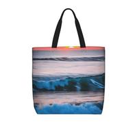 JBJGKHLP Sunset And Sunrise With Ocean Sea Waves Print Extra-Large Organizer Bag Unisex Shoulder Tote Shopping Reusable Eco-Friendly