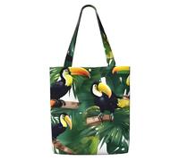 JBJGKHLP Toucans Parrot Palm Tree Leaves Print Reusable Canvas Shoulder Bag Large Capacity Tote Travel Picnic Weekend Getaways