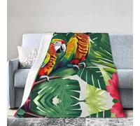 JBJGKHLP Tropical Flower Leaf Parrot Print Ultra-Soft Flannel Blanket Anti-Pilling Blankets Wrinkle Non-Shedding, All Seasons