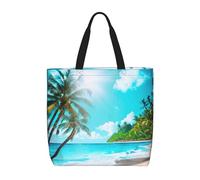 JBJGKHLP Tropical Ocean Beach Theme Print Extra-Large Organizer Bag Unisex Shoulder Tote Shopping Reusable Eco-Friendly